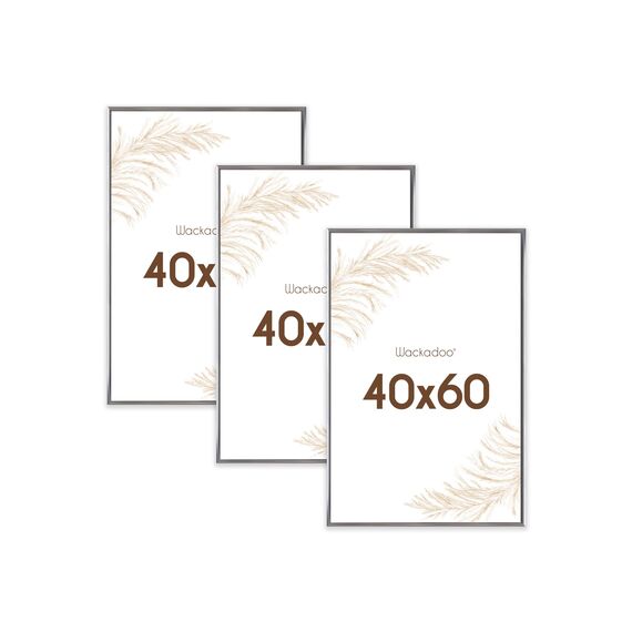 Wackadoo Bilderrahmen 40x60 Silber 3er Set Fotowand Fotorahmen aus leichtem Kunststoff mit Glas Picture frame Poster