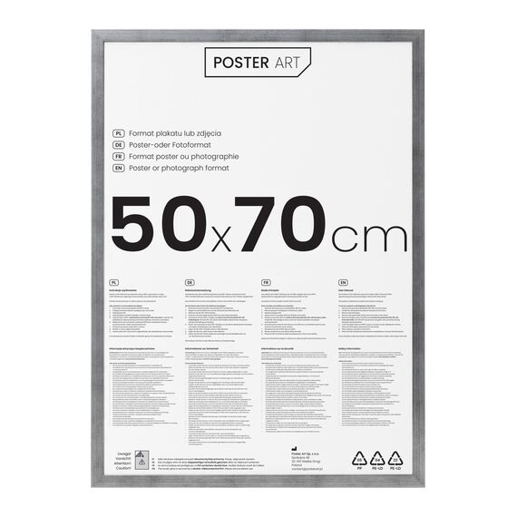 POSTER ART Bilderrahmen 50x70 cm - Bilderrahmen zum Aufhängen aus MDF und Acrylglas - California Wand Rahmen Moderner Fotorahmen - Silber gealtert