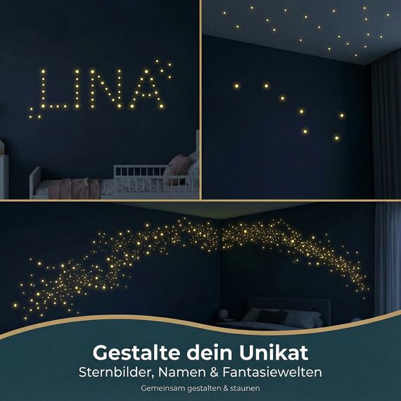 Leuchtsterne Kinderzimmer [400 Stück] - Leuchtsterne selbstklebend für Wand und Decke, leuchtende Sterne für Kinderzimmer, Sternenhimmel Aufkleber, Leuchtsticker, fluoreszierende Sterne
