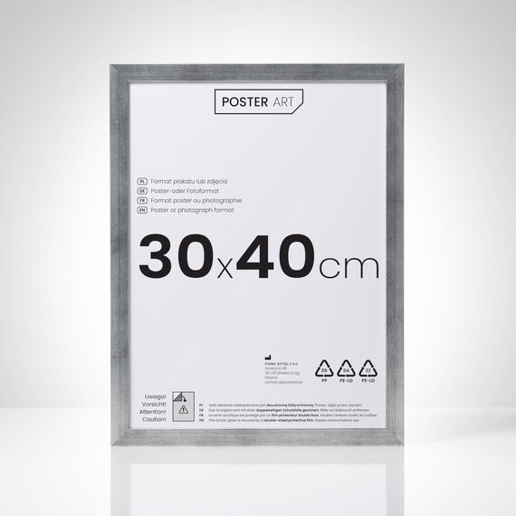 POSTER ART California Bilderrahmen zum Aufhängen aus MDF und Acrylglas - Wand Bilderrahmen Moderner Fotorahmen - Silber gealtert 30x40 cm