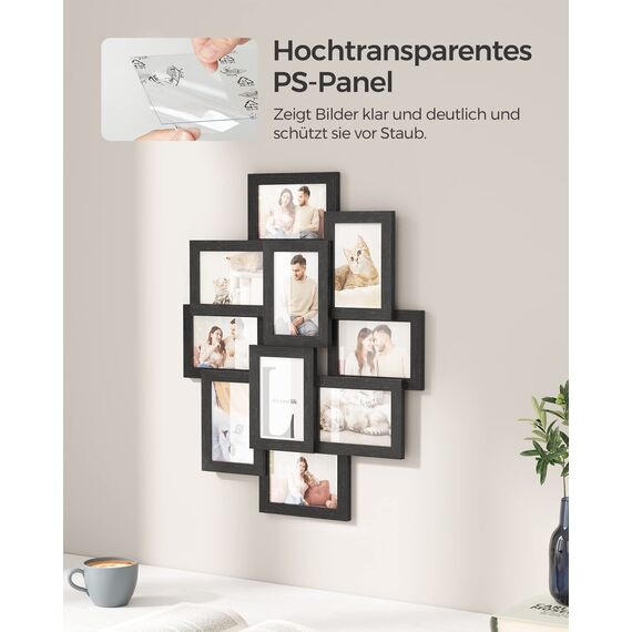 SONGMICS Bilderrahmen-Collage, 10 Fotorahmen für 10 x 15 cm Bilder, Fotocollage, Wandcollage, Multi-Rahmen, Wanddeko, tintenschwarz RPF20BK