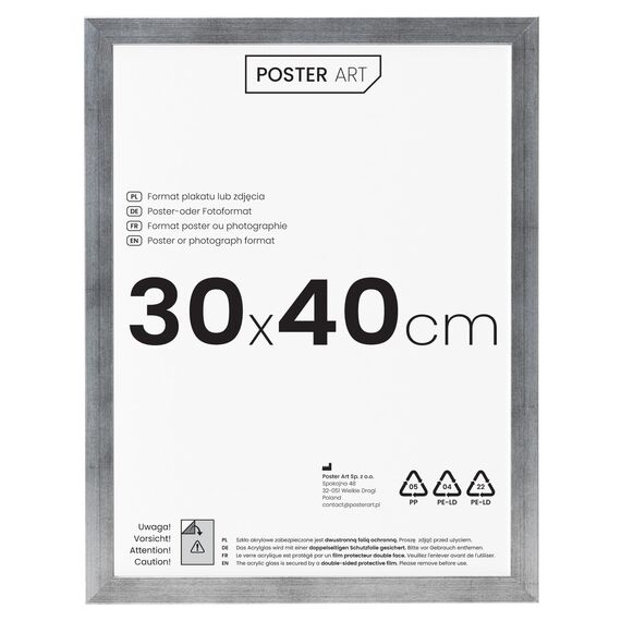 POSTER ART California Bilderrahmen zum Aufhängen aus MDF und Acrylglas - Wand Bilderrahmen Moderner Fotorahmen - Silber gealtert 30x40 cm