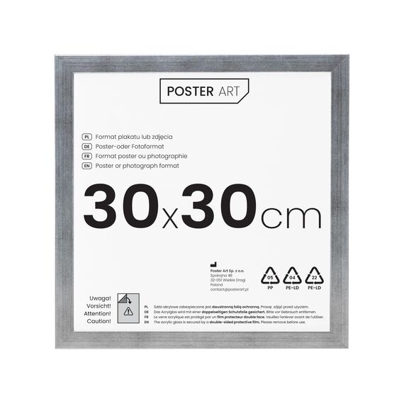 POSTER ART California Bilderrahmen zum Aufhängen aus MDF und Acrylglas - Wand Bilderrahmen Moderner Fotorahmen - Silber gealtert 30x30 cm