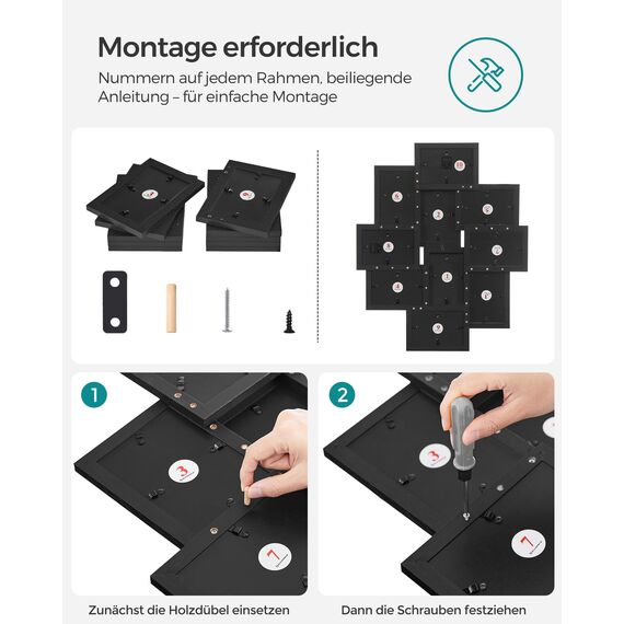 SONGMICS Bilderrahmen-Collage, 10 Fotorahmen für 10 x 15 cm Bilder, Fotocollage, Wandcollage, Multi-Rahmen, Wanddeko, tintenschwarz RPF20BK
