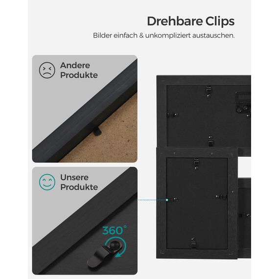 SONGMICS Bilderrahmen-Collage, 4 Fotorahmen für 10 x 15 cm Bilder, Fotocollage, Wandcollage, Multi-Rahmen, Wanddeko, tintenschwarz RPF25BK