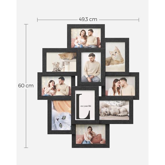 SONGMICS Bilderrahmen-Collage, 10 Fotorahmen für 10 x 15 cm Bilder, Fotocollage, Wandcollage, Multi-Rahmen, Wanddeko, tintenschwarz RPF20BK