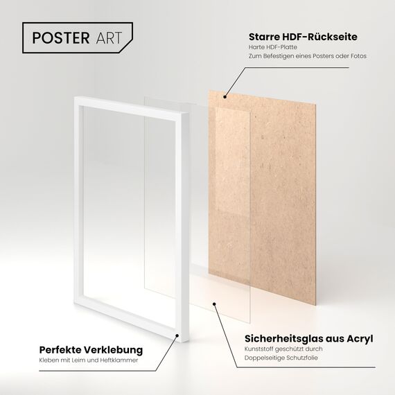 POSTER ART Bilderrahmen 50x50 cm Weiß - Bilderrahmen Quadratisch zum Aufhängen aus MDF und Acrylglas - California Wand Rahmen Moderner Fotorahmen