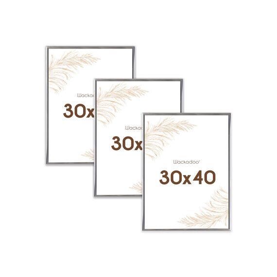 Wackadoo Bilderrahmen 30x40 Silber 3er Set Fotowand Fotorahmen aus leichtem Kunststoff mit Glas Picture frame Poster