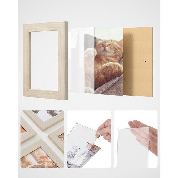 SONGMICS Bilderrahmen, 12 Rahmen für Fotos 10 x 15 cm, Wandgalerie, mehrere Rahmen, Wanddekoration, Naturbeige RPF022N01