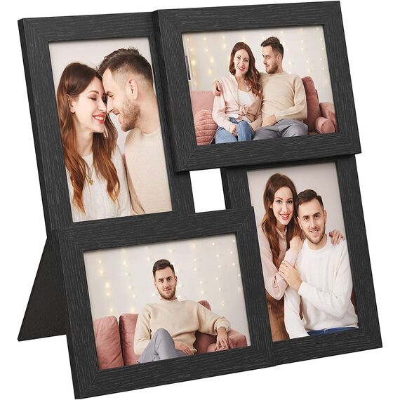 SONGMICS Bilderrahmen-Collage, 4 Fotorahmen für 10 x 15 cm Bilder, Fotocollage, Wandcollage, Multi-Rahmen, Wanddeko, tintenschwarz RPF25BK