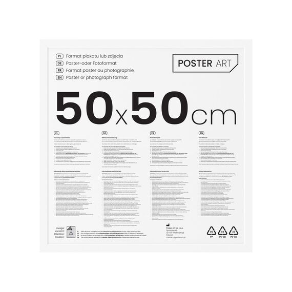 POSTER ART Bilderrahmen 50x50 cm Weiß - Bilderrahmen Quadratisch zum Aufhängen aus MDF und Acrylglas - California Wand Rahmen Moderner Fotorahmen