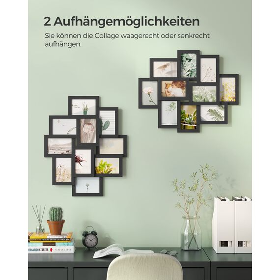 SONGMICS Bilderrahmen-Collage, 10 Fotorahmen für 10 x 15 cm Bilder, Fotocollage, Wandcollage, Multi-Rahmen, Wanddeko, tintenschwarz RPF20BK
