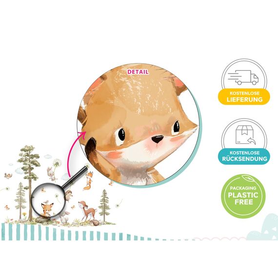 DEKO KINDERZIMMER Wandtattoo Waldtiere Baum Wandsticker Fuchs Hase REH Wandaufkleber Babyzimmer Pusteblume Kinderzimmer Wanddeko DK1137-04