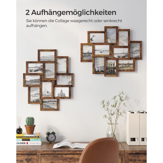 SONGMICS Bilderrahmen-Collage, 10 Fotorahmen für 10 x 15 cm Bilder, Fotocollage, Wandcollage, Multi-Rahmen, Wanddeko, vintagebraun RPF020X01