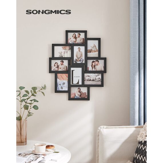 SONGMICS Bilderrahmen-Collage, 10 Fotorahmen für 10 x 15 cm Bilder, Fotocollage, Wandcollage, Multi-Rahmen, Wanddeko, tintenschwarz RPF20BK