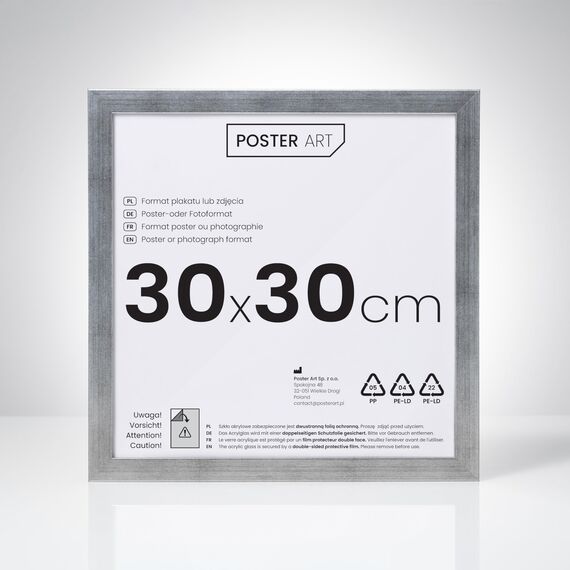 POSTER ART California Bilderrahmen zum Aufhängen aus MDF und Acrylglas - Wand Bilderrahmen Moderner Fotorahmen - Silber gealtert 30x30 cm