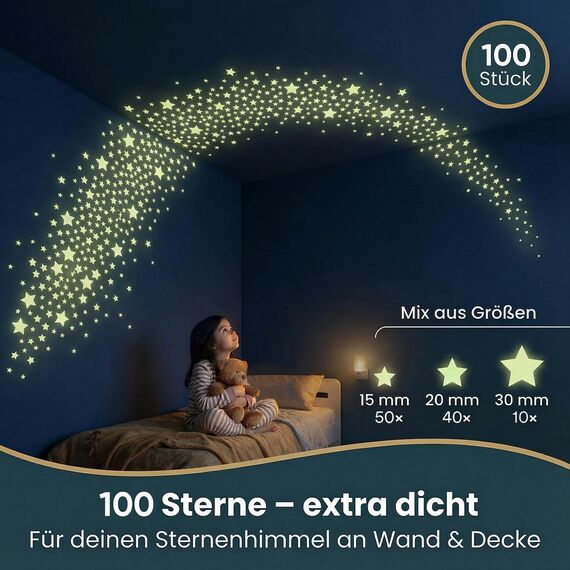 Homery Leuchtsterne Kinderzimmer [100 Stück] Leuchtsterne selbstklebend für Wand und Decke, leuchtende Sterne für Kinderzimmer, Sternenhimmel Aufkleber, Leuchtsticker, fluoreszierende Sterne