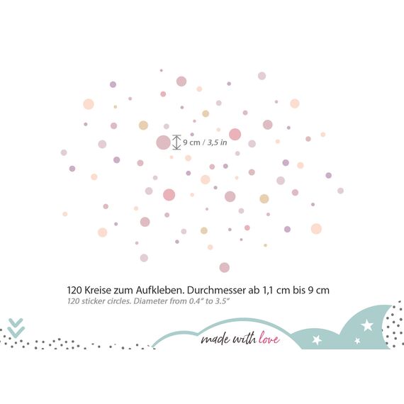 Little Deco 120 Stück Wandsticker Punkte für Kinderzimmer Kreise Klebepunkte Altrosa Wandtattoo Babyzimmer Wandaufkleber Deko DL909-2