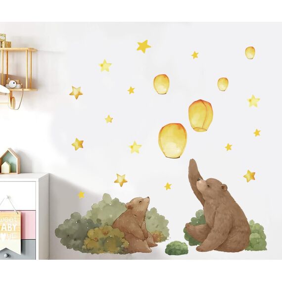 TOARTI Bär Wandtattoo,Lichtfarbe Babyzimmer Wandsticker Tiere Wandaufkleber Kinderzimmer DIY Nacht Himmel Wandaufkleber für Junge Mädchen Schlafzimmer Wanddeko