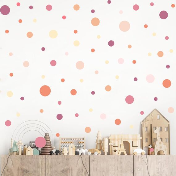 TOARTI Lichte Kreise Set Wandsticker Rosa Rot Punkte Kinderzimmer Wandtattoo Mädchen Jungen Babyzimmer Deko Dots Wandsticker Kinderzimmer