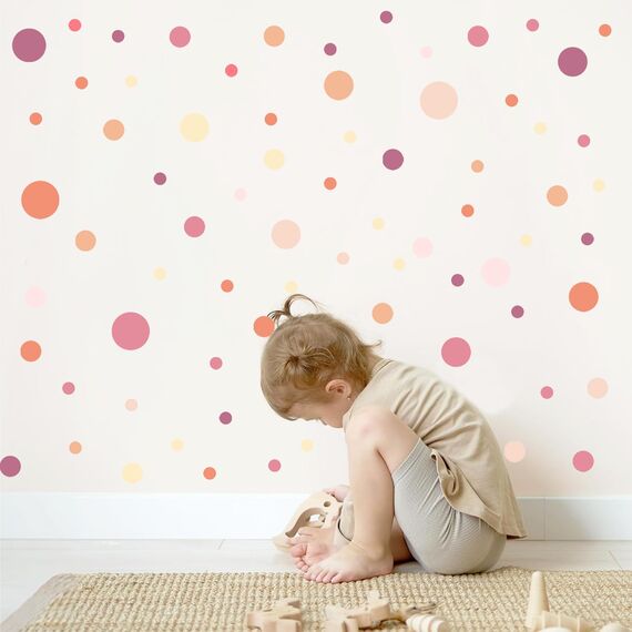 TOARTI Lichte Kreise Set Wandsticker Rosa Rot Punkte Kinderzimmer Wandtattoo Mädchen Jungen Babyzimmer Deko Dots Wandsticker Kinderzimmer
