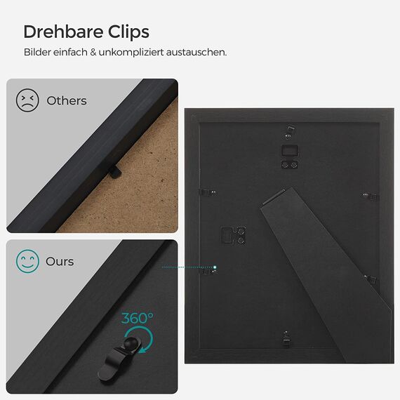 SONGMICS Bilderrahmen 10er Set, für 2 Fotos in 20 x 25 cm, 4 Fotos in 13 x 18 cm, 4 Fotos in 10 x 15 cm, Kunststoffscheibe, MDF, tintenschwarz RPF310H