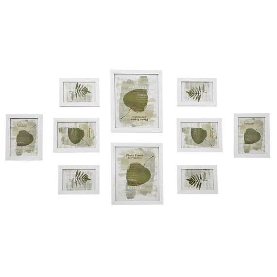 SONGMICS Bilderrahmen 10er Set, für 2 Fotos in 20 x 25 cm, 4 Fotos in 13 x 18 cm, 4 Fotos in 10 x 15 cm, Kunststoffscheibe, MDF, wolkenweiß RPF310W