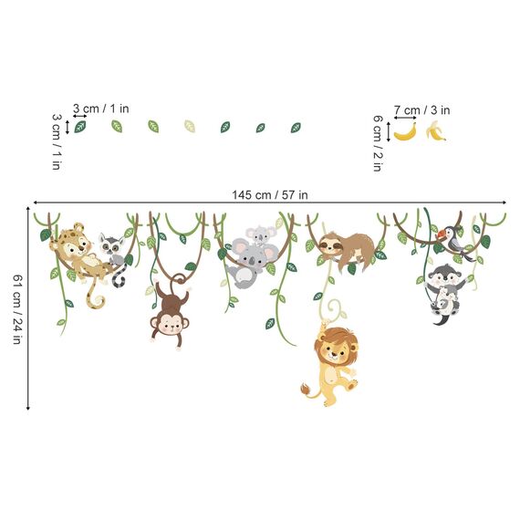 decalmile Wandtattoo Dschungel Tiere Reben Wandsticker Tiere Löwe Affe Koala Wandsticker Kinderzimmer Babyzimmer Schlafzimmer Wanddeko
