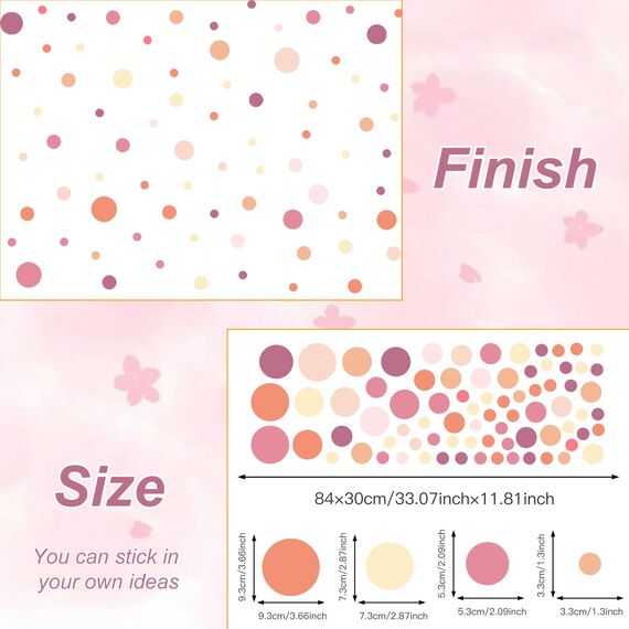 TOARTI Lichte Kreise Set Wandsticker Rosa Rot Punkte Kinderzimmer Wandtattoo Mädchen Jungen Babyzimmer Deko Dots Wandsticker Kinderzimmer