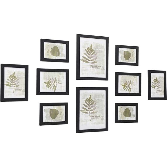 SONGMICS Bilderrahmen 10er Set, für 2 Fotos in 20 x 25 cm, 4 Fotos in 13 x 18 cm, 4 Fotos in 10 x 15 cm, Kunststoffscheibe, MDF, tintenschwarz RPF310H