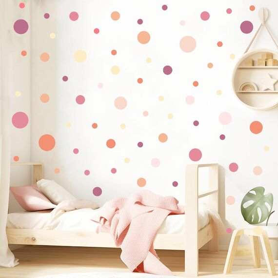 TOARTI Lichte Kreise Set Wandsticker Rosa Rot Punkte Kinderzimmer Wandtattoo Mädchen Jungen Babyzimmer Deko Dots Wandsticker Kinderzimmer