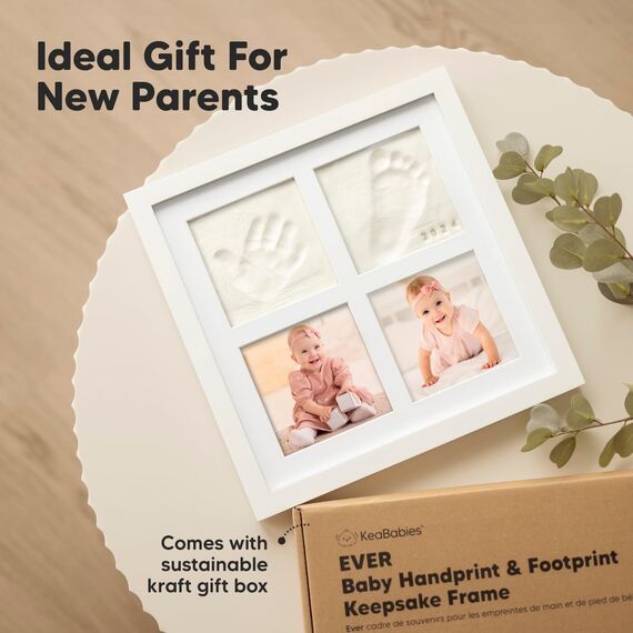 KeaBabies Baby Hand- & Fußabdruck Set – Ton Handabdruck Andenken mit Rahmen, Bilderrahmen fürs Kinderzimmer, personalisiertes Geschenk für Neugeborene & Babypartys (Alpine White)