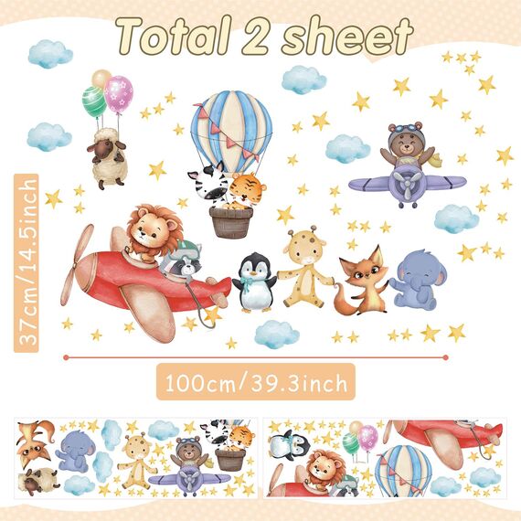 TOARTI Flugzeug Tier Wandtattoo Lichtfarbe Babyzimmer Wandsticker Mädchen Schlafzimmer Wanddeko Kinder Schlafzimmer Spielzimmer Wanddekoration DIY Löwe Elefant Tiere Wandaufkleber