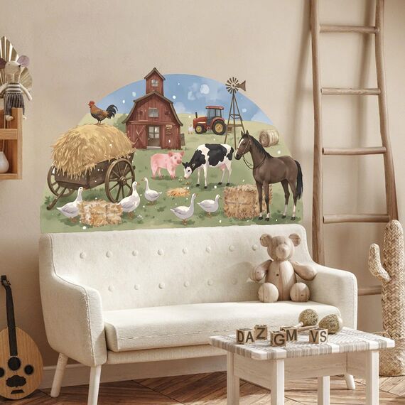 TOARTI Bauernhof Tiere Kuh Pferd Wandaufkleber Bauernhaus Hähne Peel und Stick Wandtattoo für Küche Esszimmer Kinderzimmer