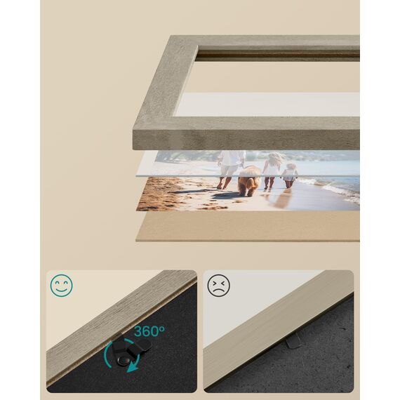 SONGMICS Bilderrahmen 10er Set, für 2 Fotos in 20 x 25 cm, 4 Fotos in 13 x 18 cm, 4 Fotos in 10 x 15 cm, Kunststoffscheibe, MDF, rotbraun, greige meliert, aschschwarz RPF310K03