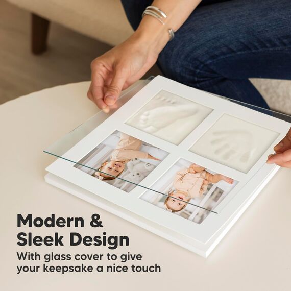 KeaBabies Baby Hand- & Fußabdruck Set – Ton Handabdruck Andenken mit Rahmen, Bilderrahmen fürs Kinderzimmer, personalisiertes Geschenk für Neugeborene & Babypartys (Alpine White)