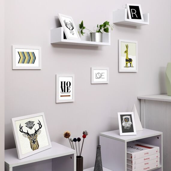 SONGMICS Bilderrahmen 10er Set, für 2 Fotos in 20 x 25 cm, 4 Fotos in 13 x 18 cm, 4 Fotos in 10 x 15 cm, Kunststoffscheibe, MDF, wolkenweiß RPF310W