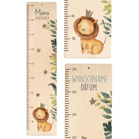 Kidsmood - Personalisierte Messlatte Kinder aus Holz – Hochwertige Messleiste & Wand-Deko für Baby- & Kinderzimmer mit abenteuerlichem Löwe – Tolles Taufgeschenk für Mädchen & Jungen - Skala 65-140cm
