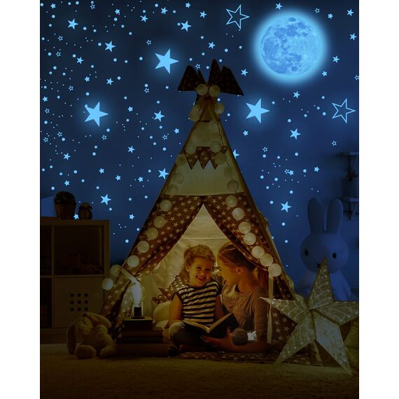 1049 Stück Leuchtsterne Selbstklebend, Blaue Wandsticker für Kinderzimmer, Fluoreszierende Wandtattoos für Decke & Wand, Blau