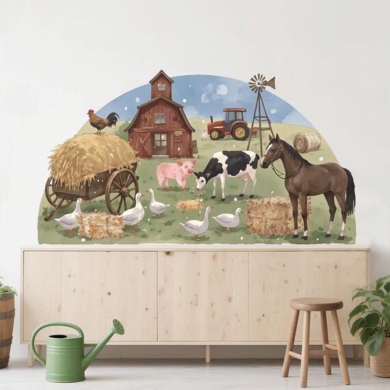 TOARTI Bauernhof Tiere Kuh Pferd Wandaufkleber Bauernhaus Hähne Peel und Stick Wandtattoo für Küche Esszimmer Kinderzimmer