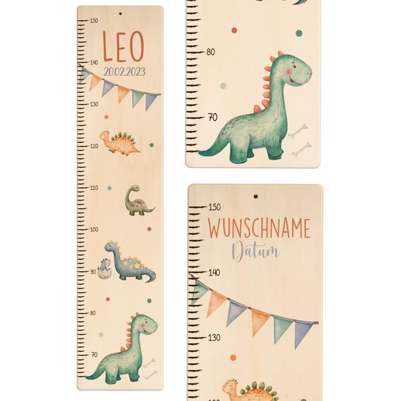 Kidsmood - Personalisierte Messlatte Kinder aus Holz – Hochwertige Messleiste & Wand-Deko für Baby- & Kinderzimmer mit abenteuerlichem Dinosaurier – Tolles Taufgeschenk für Mädchen & Jungen (65-140cm)