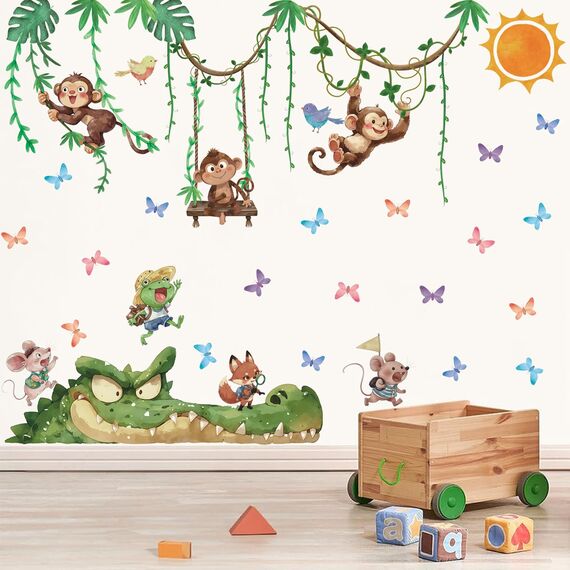 TOARTI Wandtattoo Dschungel Tiere Reben Wandaufkleber Affen Krokodil Safari Tiere Wandsticker Kinderzimmer Babyzimmer Schlafzimmer Wanddeko