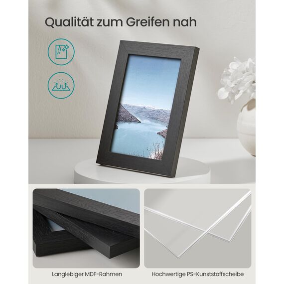 SONGMICS Bilderrahmen 10er Set, für 2 Fotos in 20 x 25 cm, 4 Fotos in 13 x 18 cm, 4 Fotos in 10 x 15 cm, Kunststoffscheibe, MDF, tintenschwarz RPF310H