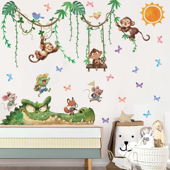 TOARTI Wandtattoo Dschungel Tiere Reben Wandaufkleber Affen Krokodil Safari Tiere Wandsticker Kinderzimmer Babyzimmer Schlafzimmer Wanddeko