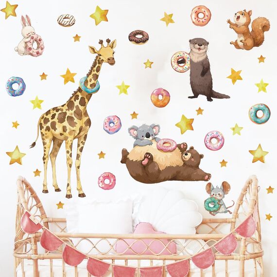 TOARTI Tiere Wandaufkleber Cartoon Tiere Wandsticker Bär Giraffe Koala Kaninchen Wanddeko für Mädchen Babyzimmer Wandbild Kinderzimmer Schlafzimmer Wohnzimmer