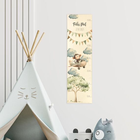 Geschenkfreude Messlatte Kinder personalisert 80-140cm - mit Flugzeug als Dekoration fürs Kinderzimmer - personalisierte Messlatte Kinder Holz - Geschenk Geburt Kleinkinder