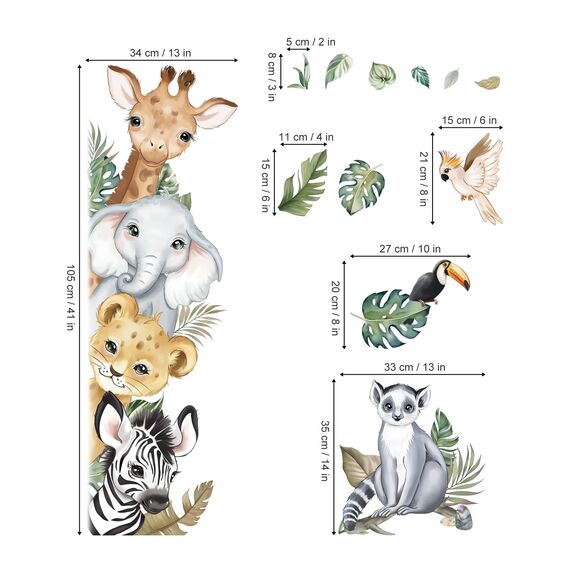 decalmile Wandtattoo Dschungel Tiere Türen Wandaufkleber Safari Elefant Giraffe Wandsticker Babyzimmer Kinderzimmer Schlafzimmer Türen Wanddeko
