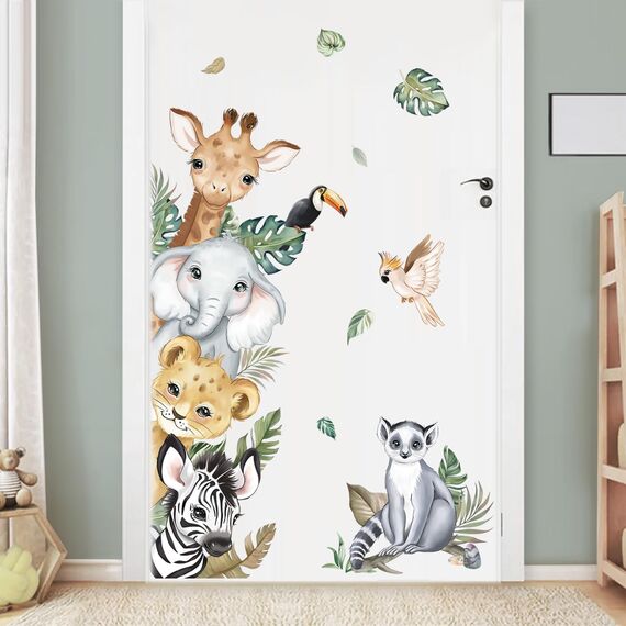 decalmile Wandtattoo Dschungel Tiere Türen Wandaufkleber Safari Elefant Giraffe Wandsticker Babyzimmer Kinderzimmer Schlafzimmer Türen Wanddeko