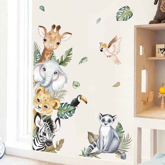 decalmile Wandtattoo Dschungel Tiere Türen Wandaufkleber Safari Elefant Giraffe Wandsticker Babyzimmer Kinderzimmer Schlafzimmer Türen Wanddeko