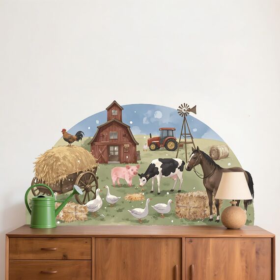 TOARTI Bauernhof Tiere Kuh Pferd Wandaufkleber Bauernhaus Hähne Peel und Stick Wandtattoo für Küche Esszimmer Kinderzimmer